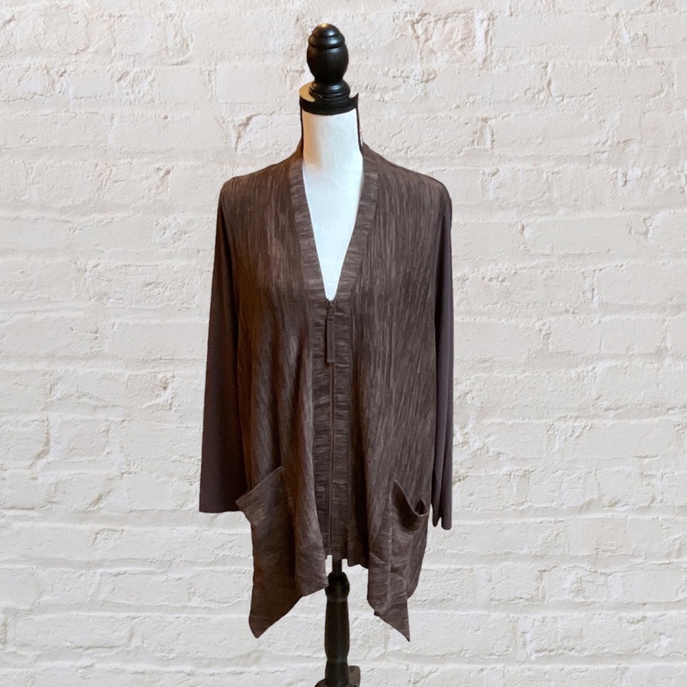 LOGO by Lori Goldstein Knit Cardigan Faux Suede Sleeves